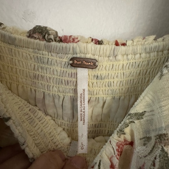 Free People maxi dress, large, cream color with red flowers, short sleeves - Picture 9 of 12